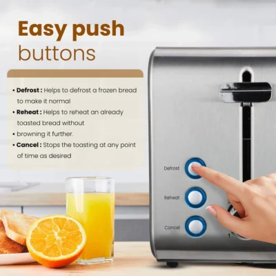 GRAND 2 Slice Stainless Steel Pop Up Toaster-850W - Image 4