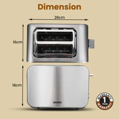 GRAND 2 Slice Stainless Steel Pop Up Toaster-850W - Image 3