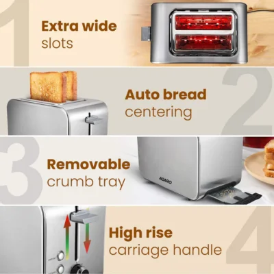 GRAND 2 Slice Stainless Steel Pop Up Toaster-850W - Image 2