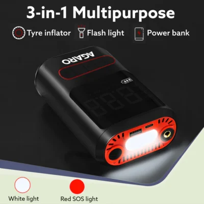 Galaxy Cordless Tyre Inflator, Portable Air Compressor, Flash Light, Power bank , Multipurpose Use, Rechargeable, Up to 150 PSI Air Pump for Car, Bike, Foot Balls, Inflatables, Black & Red - Image 4