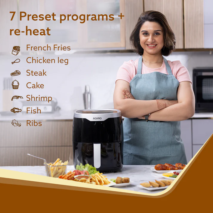 Galaxy Digital Air Fryer For Home, 4.5L, Electric Air Fryer, Convection Oven, 1400W, 7 Preset Programs & Reheat, 360 Degrees Air Circulation, Digital Touch Display, Bake, Roast, Toast, Black - Image 6