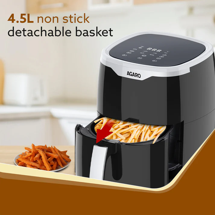 Galaxy Digital Air Fryer For Home, 4.5L, Electric Air Fryer, Convection Oven, 1400W, 7 Preset Programs & Reheat, 360 Degrees Air Circulation, Digital Touch Display, Bake, Roast, Toast, Black - Image 4