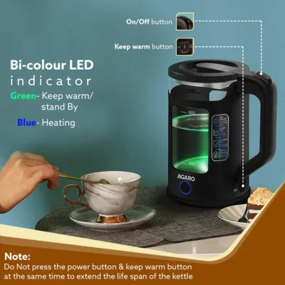 Galaxy Electric Kettle with Keep Warm Function, 1.5L, Black - Image 3
