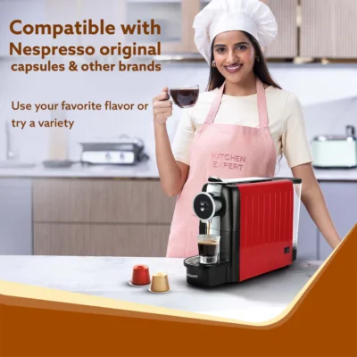 Galaxy Espresso Coffee Maker Single Serve Coffee Maker, Powerful 20 Bar Pressure, 650ml Water Tank, Automatic Temperature Control, Custom Brewing Volume, Anti Drip, Metal Body, Red - Image 6