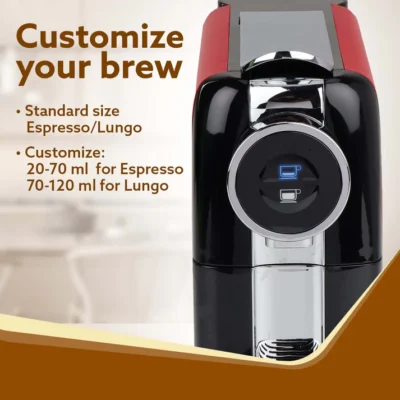 Galaxy Espresso Coffee Maker Single Serve Coffee Maker, Powerful 20 Bar Pressure, 650ml Water Tank, Automatic Temperature Control, Custom Brewing Volume, Anti Drip, Metal Body, Red - Image 3