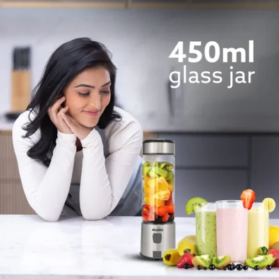 Galaxy Portable Blender, For Smoothie And Juices, Portable Hand Blender For Kitchen, USB Rechargeable Fruit Juicer Machine, 6 Sharp SS Blade, 450ml BPA Free Food Grade Jar - Image 5