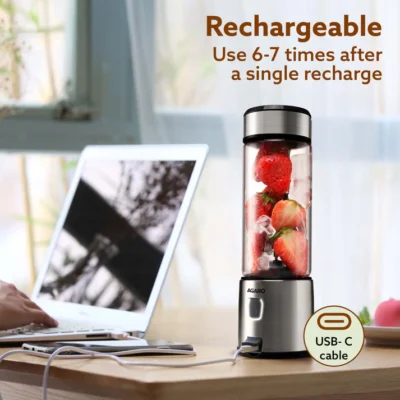 Galaxy Portable Blender, For Smoothie And Juices, Portable Hand Blender For Kitchen, USB Rechargeable Fruit Juicer Machine, 6 Sharp SS Blade, 450ml BPA Free Food Grade Jar - Image 3