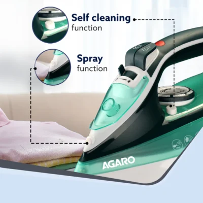 Galaxy Steam Iron, 2200W, Ceramic Coated Sole Plate, Sea Green - Image 5
