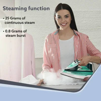 Galaxy Steam Iron, 2200W, Ceramic Coated Sole Plate, Sea Green - Image 4