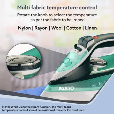 Galaxy Steam Iron, 2200W, Ceramic Coated Sole Plate, Sea Green - Image 2