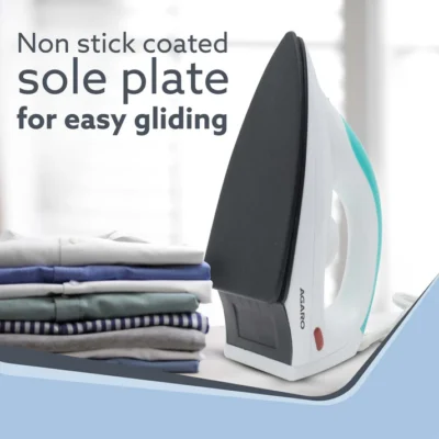 Grand Electric Dry Iron, 1000W, Non- Stick Coated Sole Plate, Fast Heating, Removes Wrinkle, Creases, Green & White - Image 4