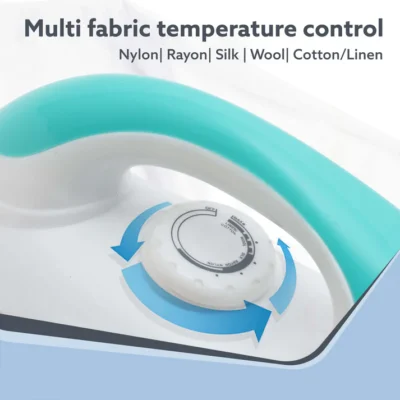 Grand Electric Dry Iron, 1000W, Non- Stick Coated Sole Plate, Fast Heating, Removes Wrinkle, Creases, Green & White - Image 3
