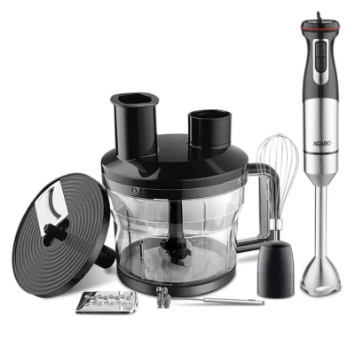 Grand Plus 6 in 1 Hand Blender 1000W, 100% Copper Motor, 2 Variable Speed Modes & Speed Regulator, Stainless Steel Blades, Chopper, Whisker, Multipurpose Jar, frother, slicer, shredder, Black