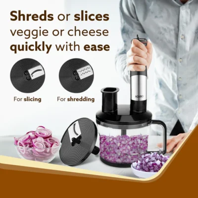 Grand Plus 6 in 1 Hand Blender 1000W, 100% Copper Motor, 2 Variable Speed Modes & Speed Regulator, Stainless Steel Blades, Chopper, Whisker, Multipurpose Jar, frother, slicer, shredder, Black - Image 3