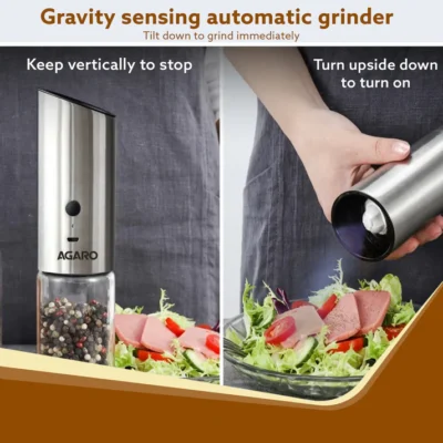 Gravity Salt & Pepper Automatic Grinder, Refillable, Adjustable Coarseness, Gravity Electric Salt Pepper Mill & Shaker, Rechargeable, Stainless Steel - Image 4