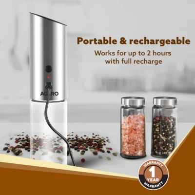 Gravity Salt & Pepper Automatic Grinder, Refillable, Adjustable Coarseness, Gravity Electric Salt Pepper Mill & Shaker, Rechargeable, Stainless Steel - Image 2