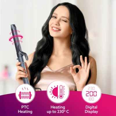 Prima Rotating Hair Curler, 32 mm Ceramic coated barrel, Automatic Curling, Fast Heating, Ceramic Coated Titanium Barrel for Long/Medium Hair, Professional Self Curling Hair Styler, For Women, Black - Image 5