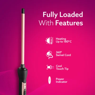 HC9007 Hair Curler With 7 MM Barrel, Rod, Tong, Chopstick Rectangular Hair Curler, Ceramic Coated Plates, Cool Touch Tip, Fast Heating, For Men Women, Maggie Curl, Hair Curling, Styling, Rose Gold & Black - Image 4