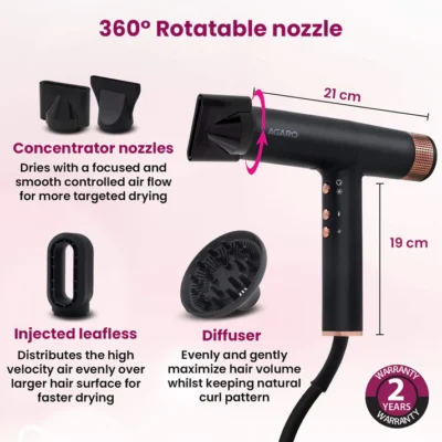 Royal Hair Dryer - 2000 Watts - Black - Image 2