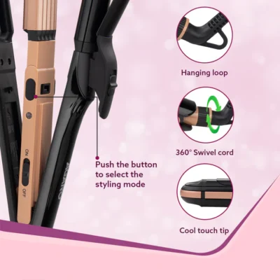 4 in1 hair Straightener, Wavy Hair, Crimper, Curler, Hair Styler, Keratin Infused Ceramic Coated Plate, Variable Style Settings, Hair Styling, Black & Rose Gold, HS1719 - Image 4