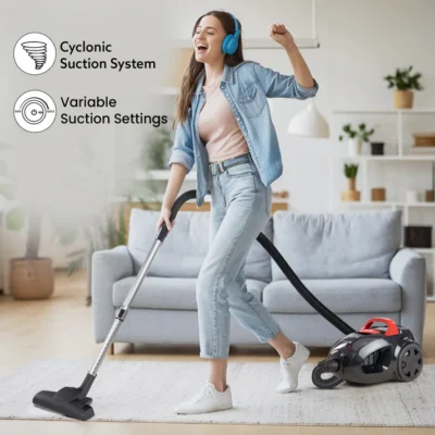 ICON Bagless Vacuum Cleaner , 1600Watts, For Home Use, Cyclonic Suction System, 24 kPa S uction power, Adjustable Suction Controller, Dry Vacuuming, 1.5L Bagless Dust Collector, Black and Red - Image 6