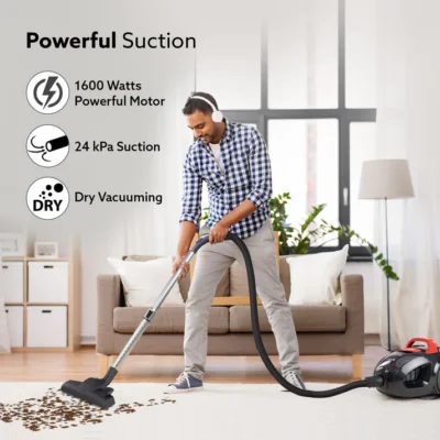 ICON Bagless Vacuum Cleaner , 1600Watts, For Home Use, Cyclonic Suction System, 24 kPa S uction power, Adjustable Suction Controller, Dry Vacuuming, 1.5L Bagless Dust Collector, Black and Red - Image 5