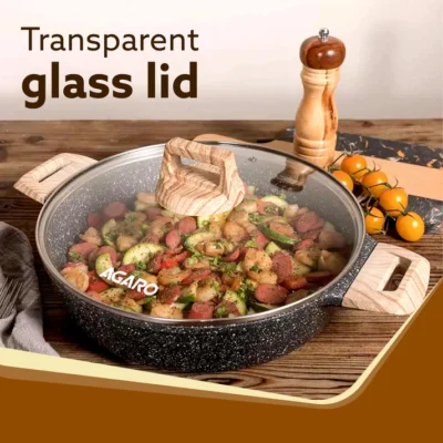 Imperial Granite Non Stick Kadhai with Glass Lid, 3.8L / 28cm,Kadai , Deep Frying Pan, Biryani Pot, Cast Aluminium Body, Gas & Induction Compatible, Dark Grey - Image 2