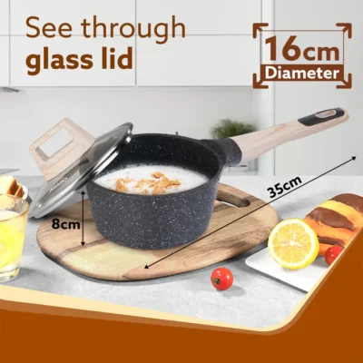 Imperial Granite Non Stick Cookware Set , 3pcs Cookware Set, 24cm Frying Pan with Glass Lid, 28cm Dosa Tawa, 28cm Kadhai with Glass Lid, Cast Aluminium Body, Gas & Induction Compatible, Dark Grey - Image 2