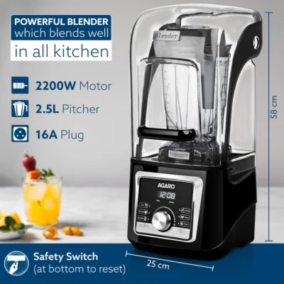 Imperial Professional Blender, Low Noise, 2200W Powerful Copper Motor, 2.5L Capacity, 6 Pre-set With Pulse, Adjustable Speed & Timer, Stainless Blades - Image 4