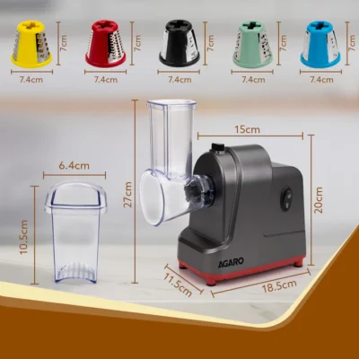 Marvel Electric Grater & Slice Machine,250W Professional Electric Cheese Grater, Automatic Electric Grater for Fruits, Cheeses & Vegetables, 5 Free Attachments, Grey & Red - Image 2
