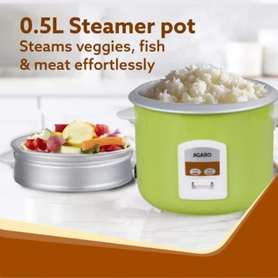 Marvel Electric Rice Cooker, 1.8L, 700W, Automatic Boiler, Steamer, Removable Aluminium Pot, Stainless Steel Lid, Keep Warm Function, Trivet Plate, Rice, Veggies, Green - Image 5