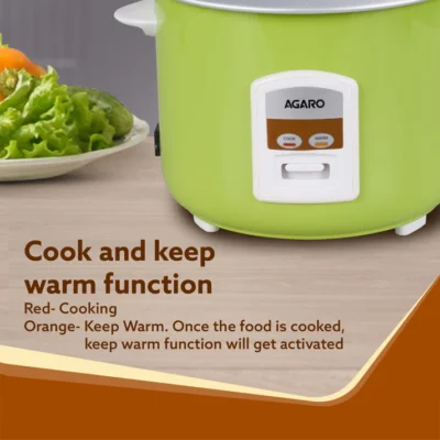 Marvel Electric Rice Cooker, 1.8L, 700W, Automatic Boiler, Steamer, Removable Aluminium Pot, Stainless Steel Lid, Keep Warm Function, Trivet Plate, Rice, Veggies, Green - Image 4