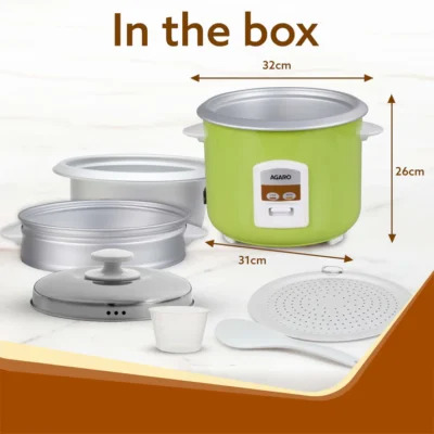 Marvel Electric Rice Cooker, 1.8L, 700W, Automatic Boiler, Steamer, Removable Aluminium Pot, Stainless Steel Lid, Keep Warm Function, Trivet Plate, Rice, Veggies, Green - Image 2