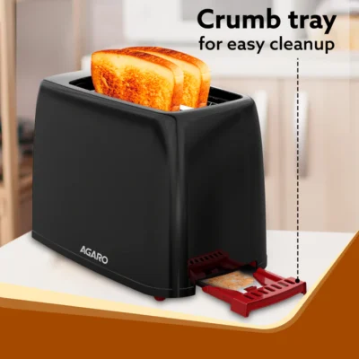 Olympia 750-Watt 2-Slice Pop-Up Toaster with 7 Toasting Settings & Removable Crumb Tray (Black) - Image 5