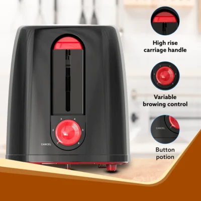 Olympia 750-Watt 2-Slice Pop-Up Toaster with 7 Toasting Settings & Removable Crumb Tray (Black) - Image 4