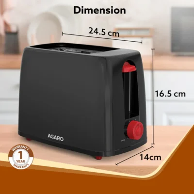 Olympia 750-Watt 2-Slice Pop-Up Toaster with 7 Toasting Settings & Removable Crumb Tray (Black) - Image 3