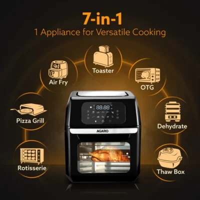 Prima Digital Air Fryer For Home, 12L, Electric Oven, 1800W, 9 Preset Programs, Reheat, 360 Degrees Air Circulation, Convection Oven, Digital Touch Display, Fry, Bake, Roast, Toast, Black - Image 6