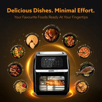Prima Digital Air Fryer For Home, 12L, Electric Oven, 1800W, 9 Preset Programs, Reheat, 360 Degrees Air Circulation, Convection Oven, Digital Touch Display, Fry, Bake, Roast, Toast, Black - Image 3