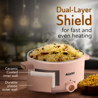 Primo Multi Function Pot 2L, Double Layered Body, Ceramic Coated Inner Pot, Variable Temperature Settings, Wide Mouth, Transparent Lid, Cooking, Boiling, Steaming, Egg, Vegetable - Image 5