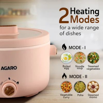 Primo Multi Function Pot 2L, Double Layered Body, Ceramic Coated Inner Pot, Variable Temperature Settings, Wide Mouth, Transparent Lid, Cooking, Boiling, Steaming, Egg, Vegetable - Image 4
