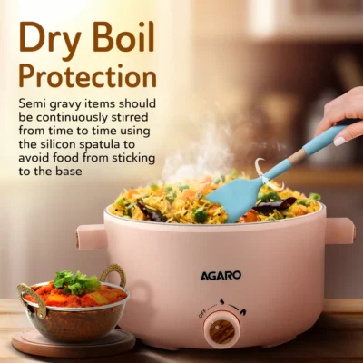 Primo Multi Function Pot 2L, Double Layered Body, Ceramic Coated Inner Pot, Variable Temperature Settings, Wide Mouth, Transparent Lid, Cooking, Boiling, Steaming, Egg, Vegetable - Image 3