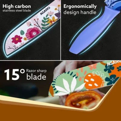 Printed Knife Set, Stainless Steel Knife for Kitchen Use, Set of 3 (Blue, Green, Pink) - Image 2