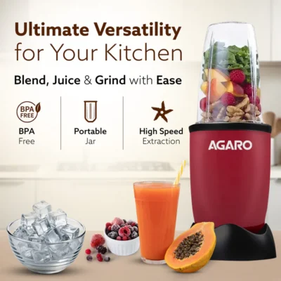 Regal 3 Jar Personal Blender, 400W, Serrated and Cross Blade with Detachable Base, Mixer/Grinder/Smoothie/Juice Maker, Red & Black - Image 6
