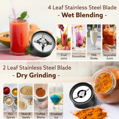 Regal 3 Jar Personal Blender, 400W, Serrated and Cross Blade with Detachable Base, Mixer/Grinder/Smoothie/Juice Maker, Red & Black - Image 4