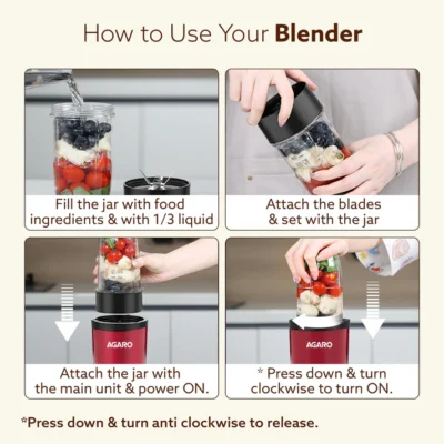 Regal 3 Jar Personal Blender, 400W, Serrated and Cross Blade with Detachable Base, Mixer/Grinder/Smoothie/Juice Maker, Red & Black - Image 3