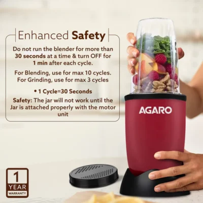Regal 3 Jar Personal Blender, 400W, Serrated and Cross Blade with Detachable Base, Mixer/Grinder/Smoothie/Juice Maker, Red & Black - Image 2