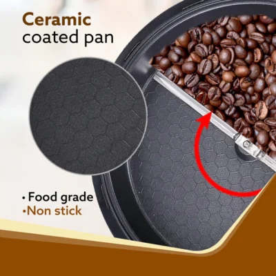 Regal Coffee Roaster, 750 Grams Capacity, 283mm Dia, Ceramic Coated Inner Pan, 3 Roasting Effect With Adjustable Temperature & Timer, 1200W, Stainless Steel Blade, Toughened Glass Lid, White - Image 6