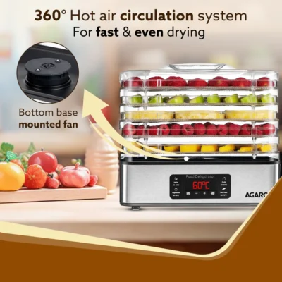 Regal Food Dehydrator, 5 Stackable Stainless Steel Trays, Digital Adjustable Timer & Temperature Control, Food Preserver Machine with Drying Capacity for Fruits, herbs, Veggies, Silver - Image 5