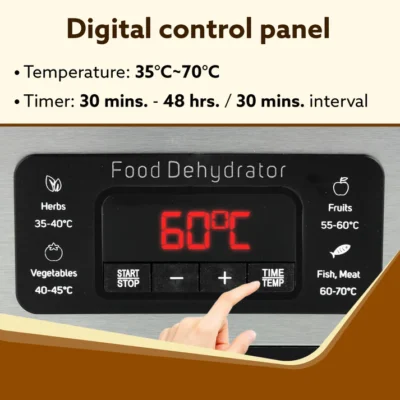 Regal Food Dehydrator, 5 Stackable Stainless Steel Trays, Digital Adjustable Timer & Temperature Control, Food Preserver Machine with Drying Capacity for Fruits, herbs, Veggies, Silver - Image 3
