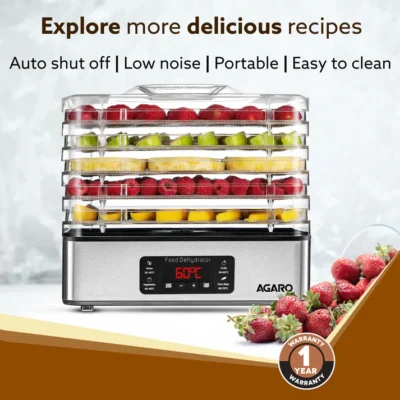 Regal Food Dehydrator, 5 Stackable Stainless Steel Trays, Digital Adjustable Timer & Temperature Control, Food Preserver Machine with Drying Capacity for Fruits, herbs, Veggies, Silver - Image 2